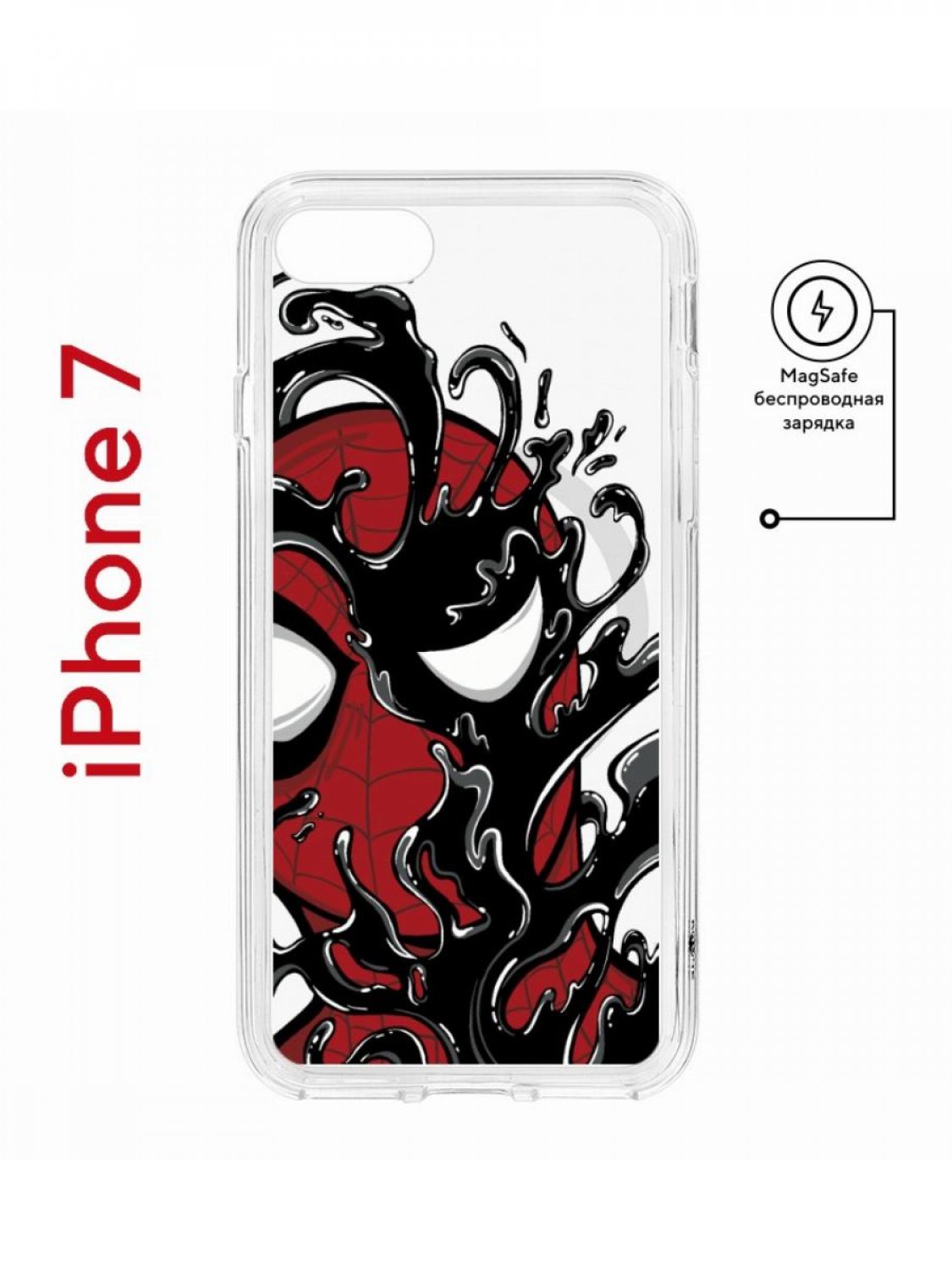 

Чехол на iPhone 7, 8, SE 2020 2022 MagSafe Kruche Print Spider-Man-Venom с магнитом, Прозрачный;красный;черный;серый, Айфон 7,8,СЕ 2020 2022 Магсейф