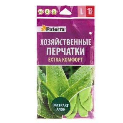 фото Перчатки резиновые paterra extra комфорт с алоэ, р-р l