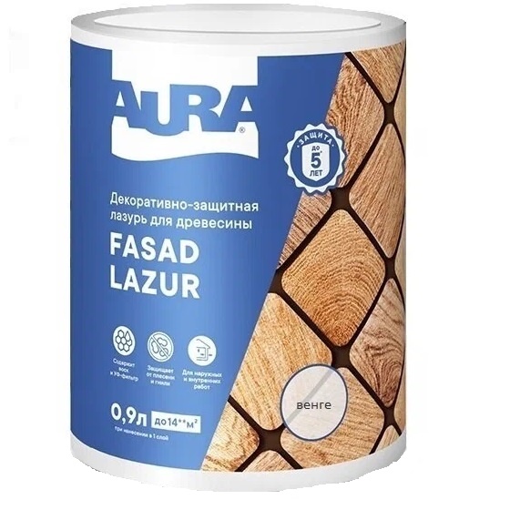 

Антисептик для дерева AURA Fasad Lazur 0,9л венге, Коричневый