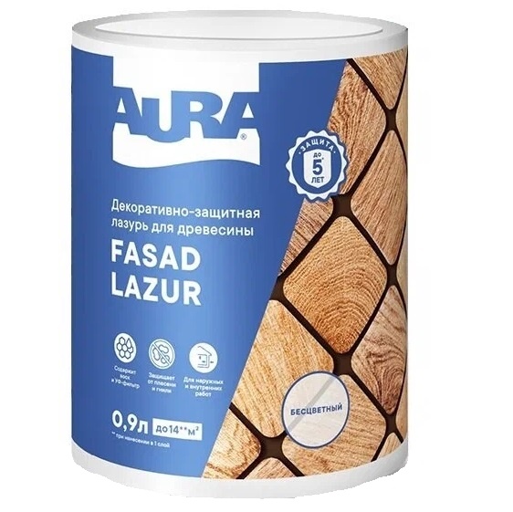 

Антисептик для дерева AURA Fasad Lazur 0,9л бесцветный, Прозрачный