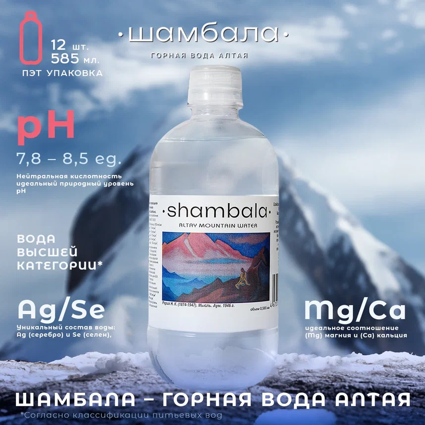 Вода Shambala минеральная горная 7,3л упаковка из 12 шт по 0,585мл пластик