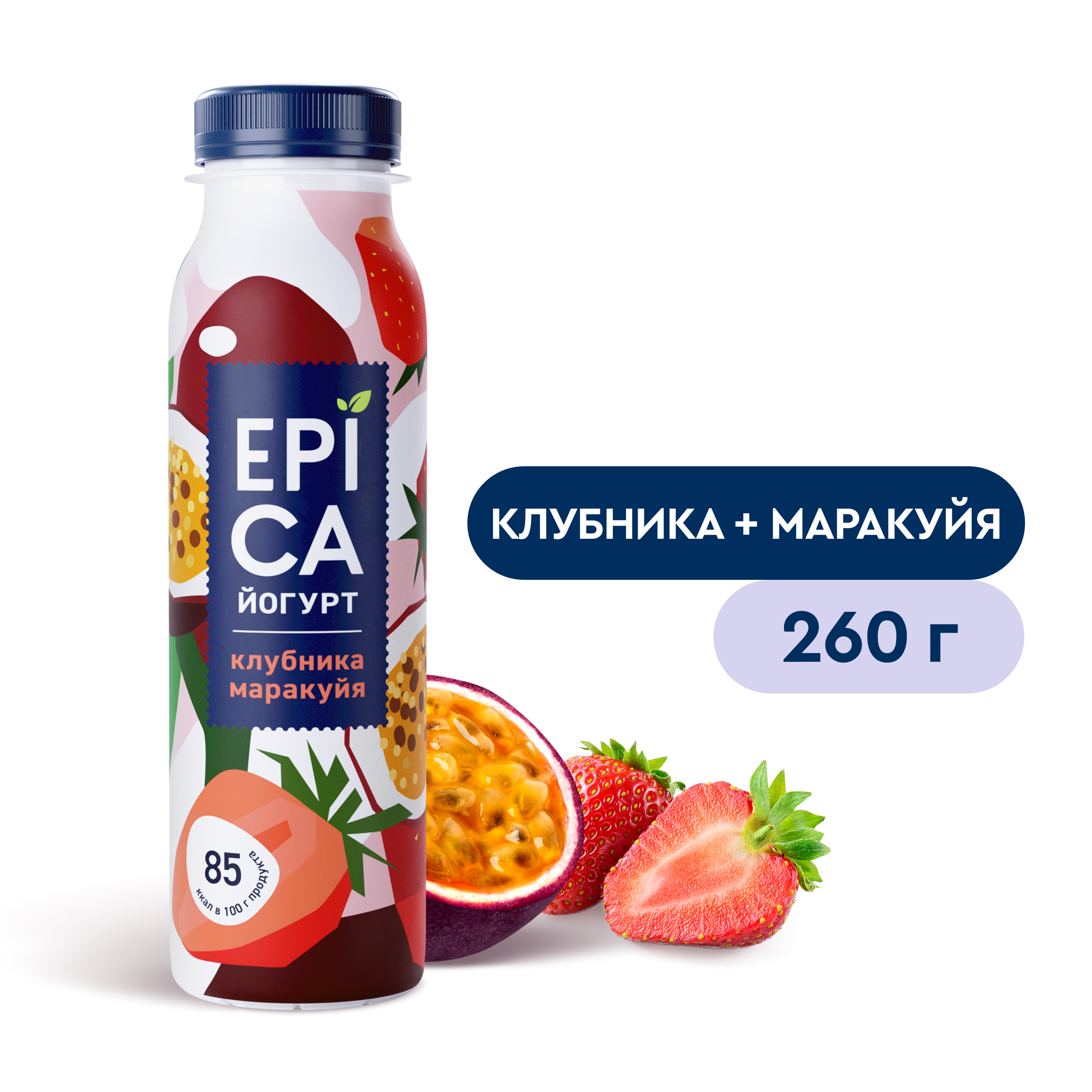 Питьевой йогурт Epica клубника-маракуйя 25 БЗМЖ 260 г 82₽