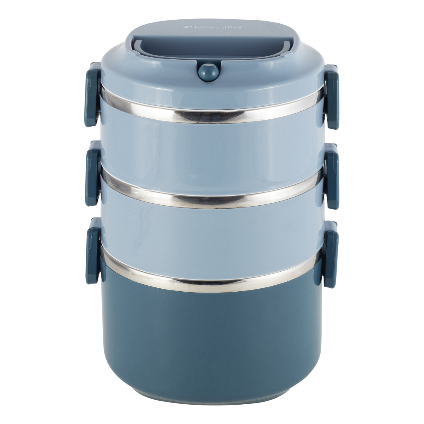 Ланч бокс тройной Kamille KM-2137 пластик нержавеющая сталь синий 2400 мл