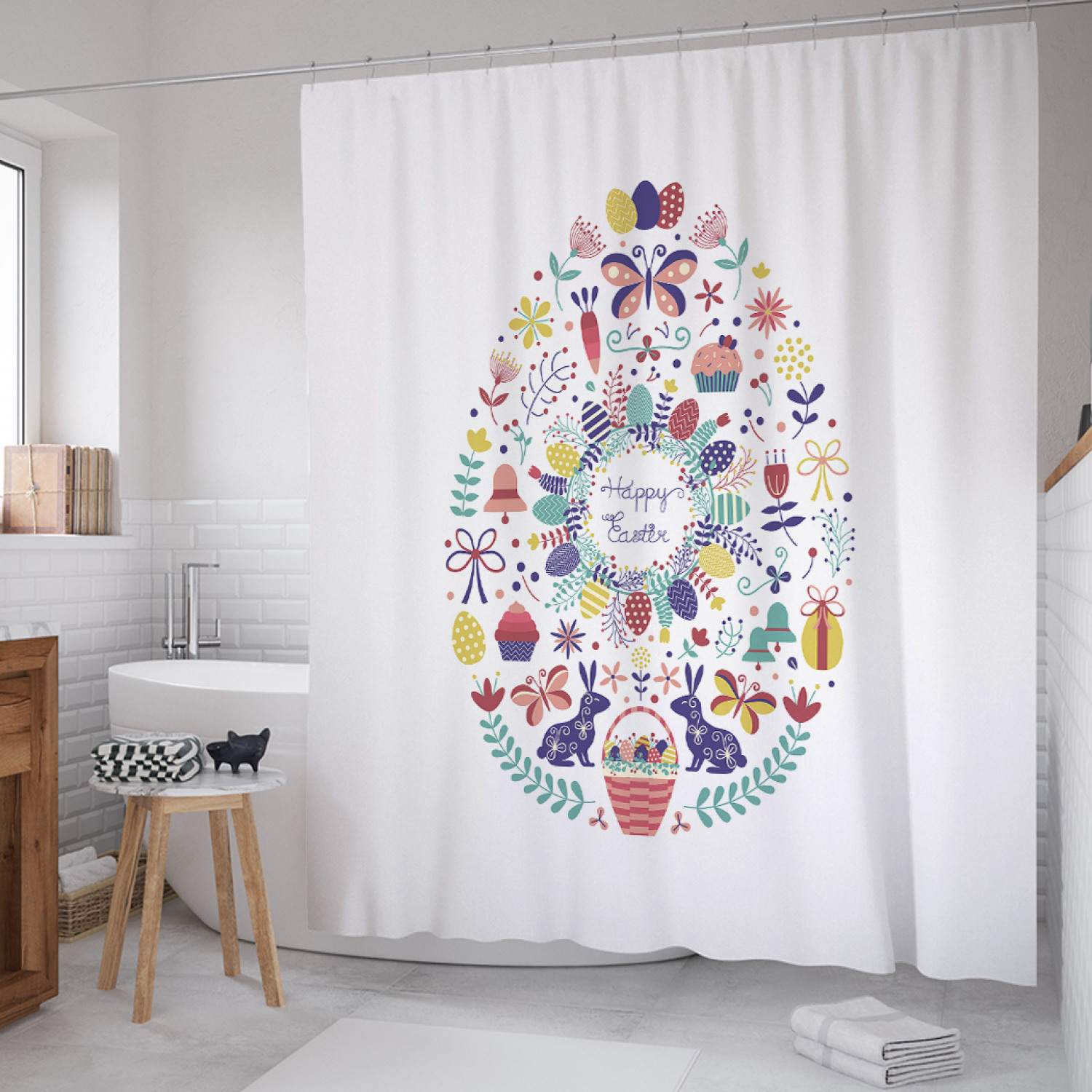 

Штора для ванной JoyArty "Пасхальные символы" из сатена, 180х200 см с крючками, Белый, Пасхальные символы