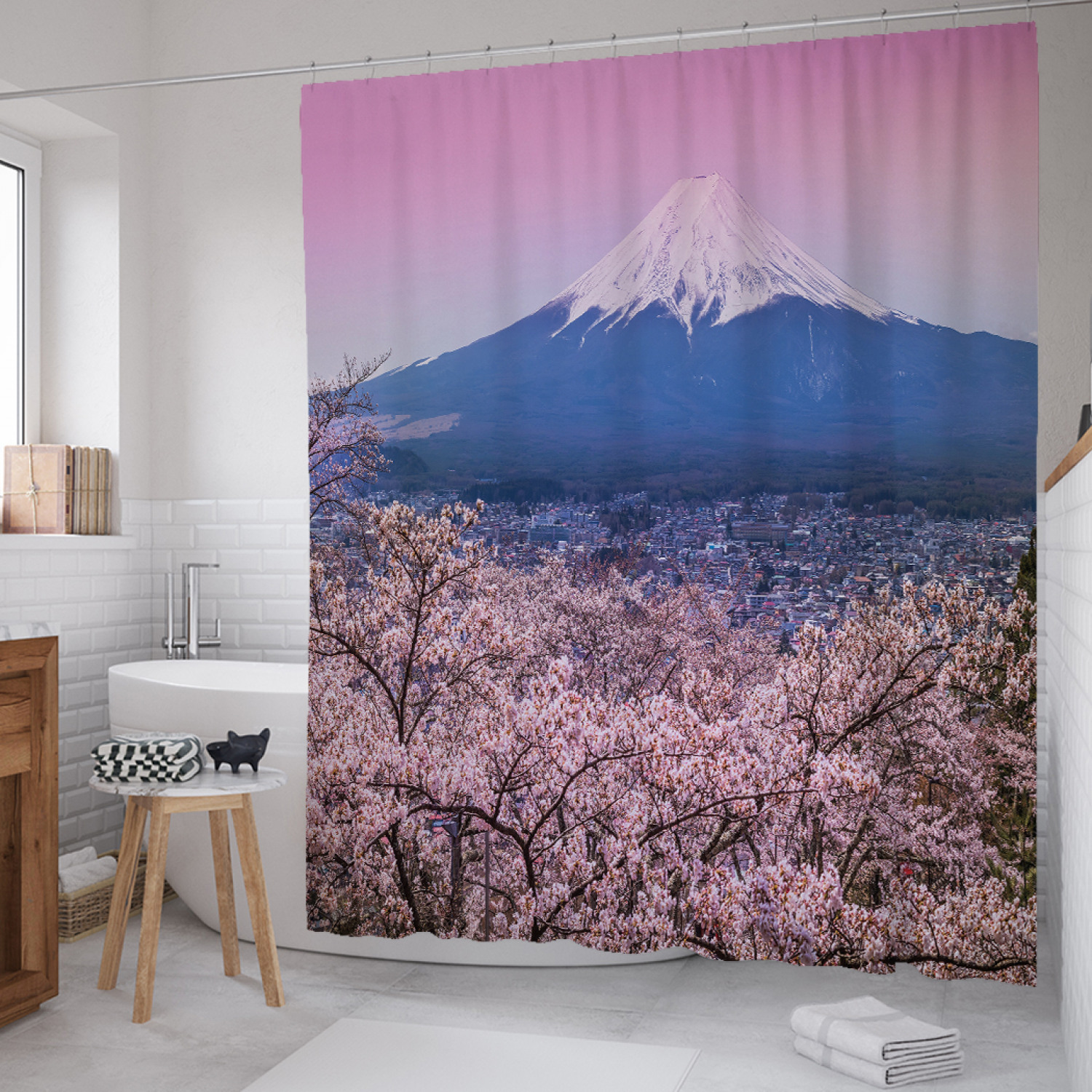 

Штора для ванной JoyArty "Весенний сезон в Японии" из сатена, 180х200 см с крючками, Фиолетовый, Весенний сезон в Японии