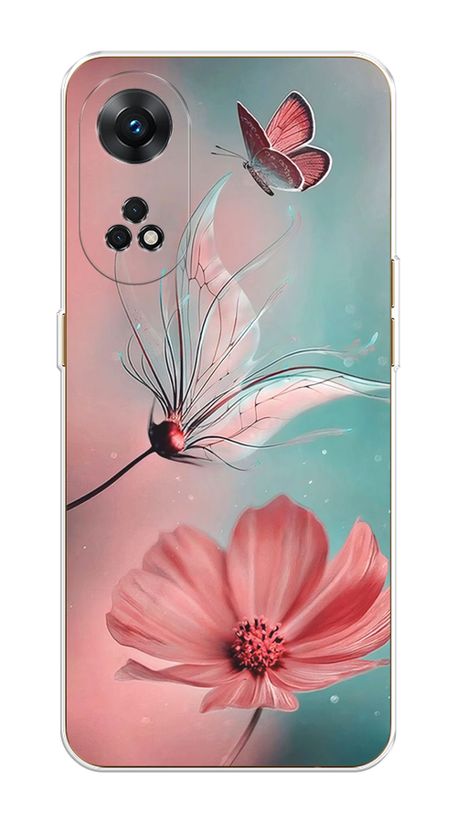 

Чехол на OPPO Reno 8T 4G "Бабочка и цветок", Голубой;розовый, 2513250-1