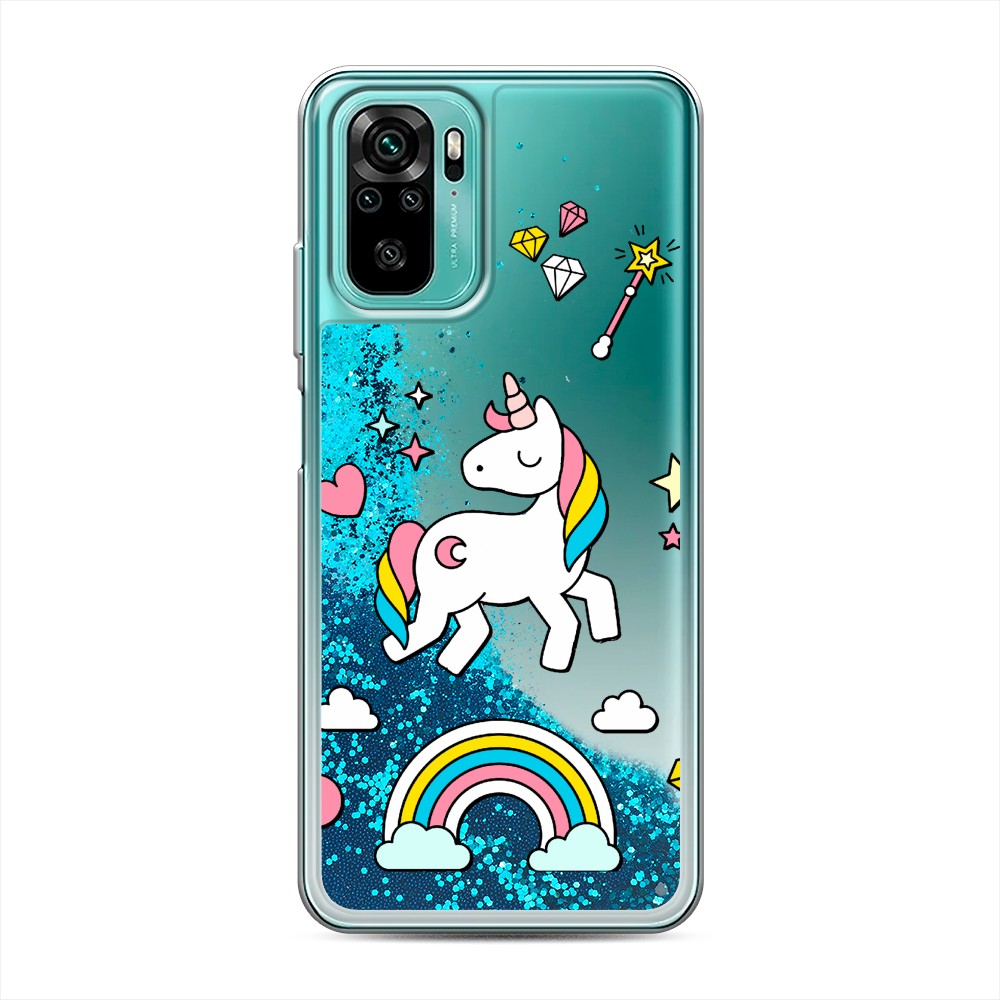 фото Жидкий чехол с блестками "принцесса единорог" на xiaomi redmi note 10s awog