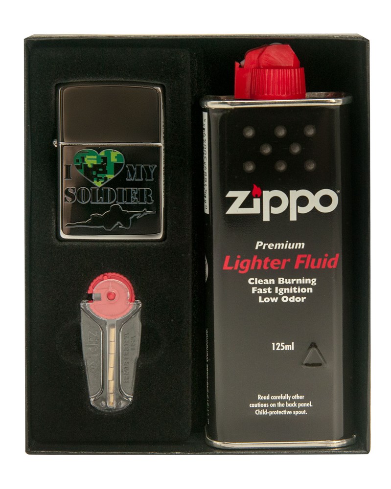 фото Подарочный набор zippo: зажигалка 250 my soldier, топливо бензин, кремний для зажигалки