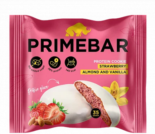 Печенье Primebar протеиновое клубника-ваниль-миндаль в йогуртовой глазури 35 г