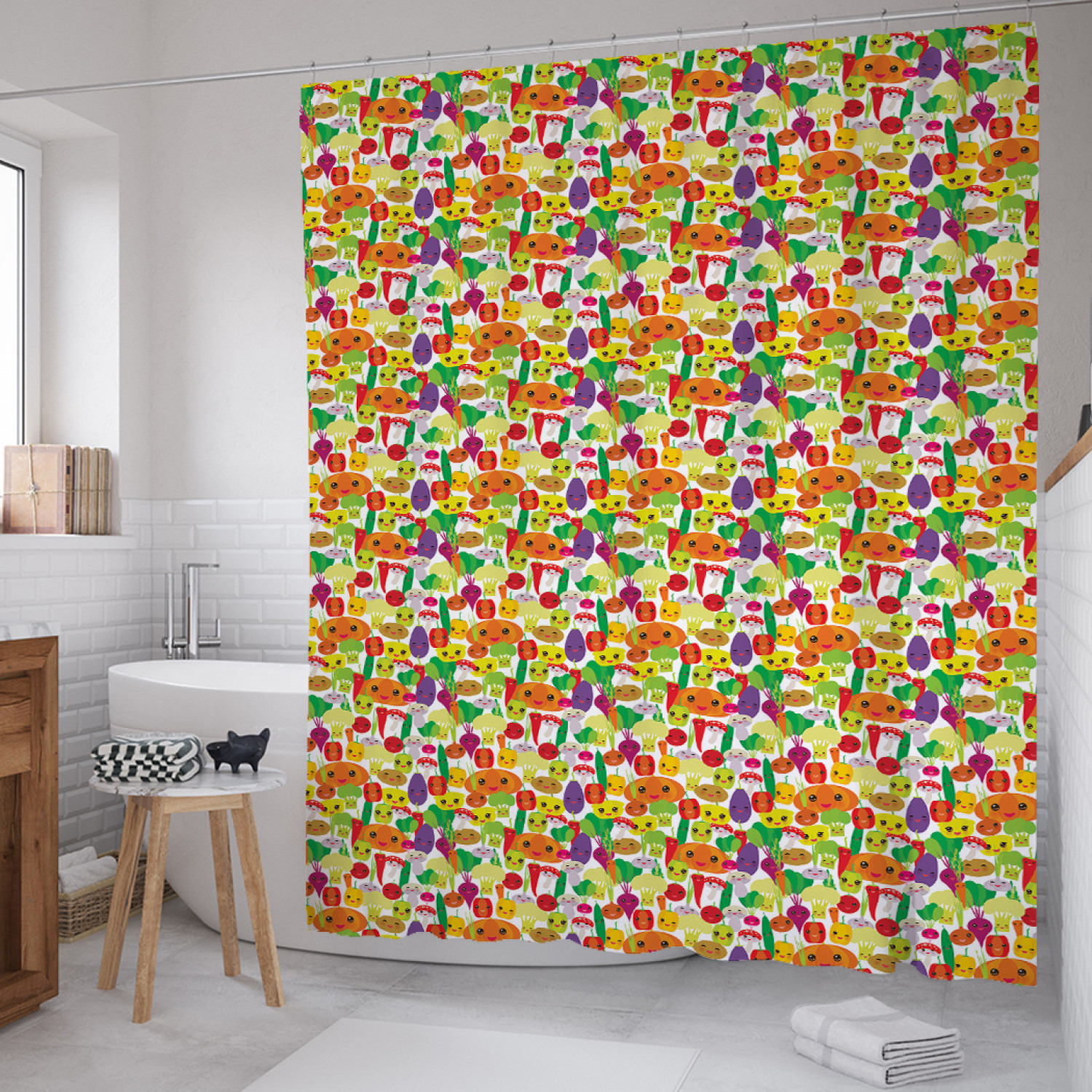 

Штора для ванной JoyArty "Веселые продукты" из сатена, 180х200 см с крючками, Желтый, Веселые продукты