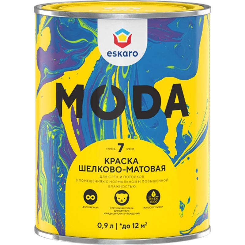 

Краска для стен и потолков ESKARO Moda 7 база А (0,9л), Белый