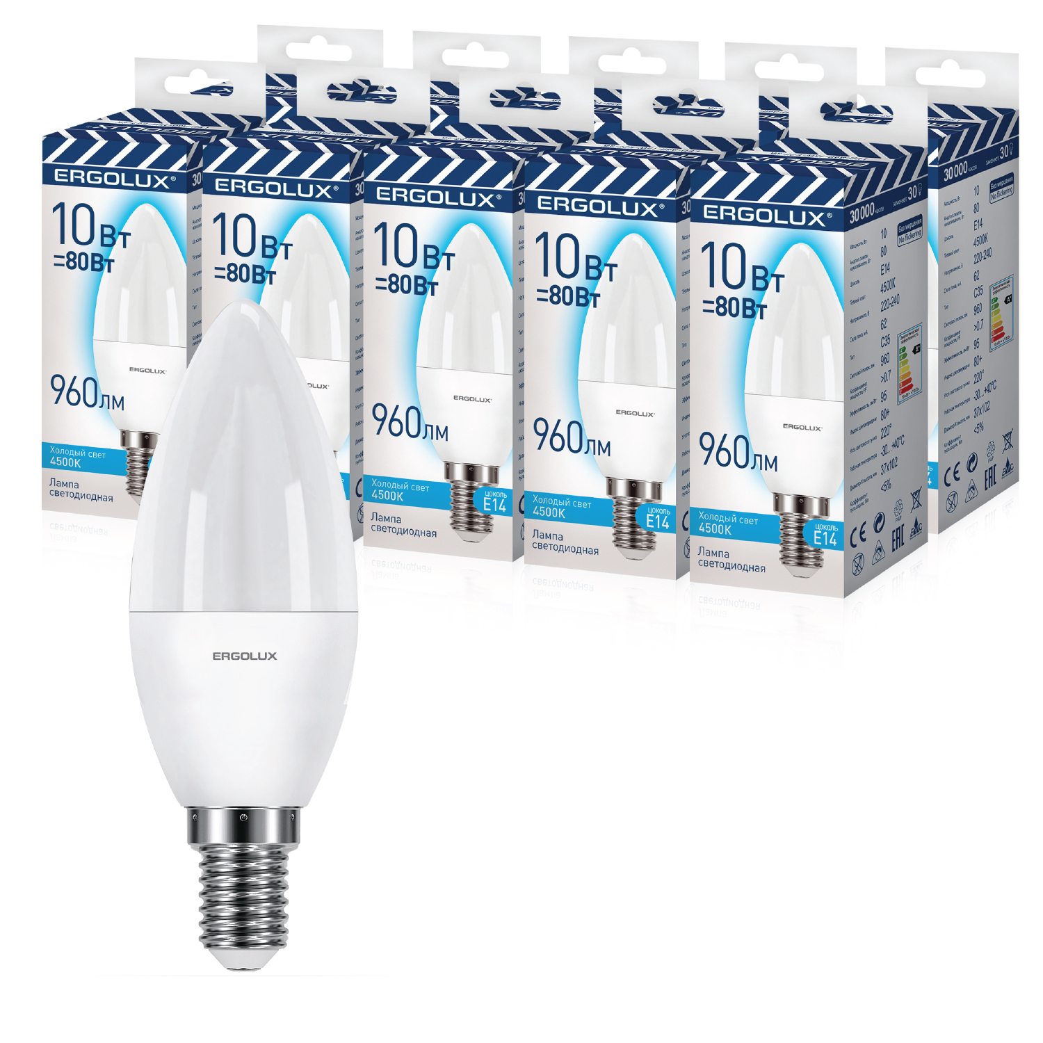 

Набор из 10 светодиодных лампочек Ergolux LED 10W 4500K E14 10-14545 Ergolux, LED/C/10