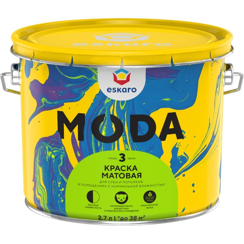 

Краска для стен и потолков ESKARO Moda 3 база А (2,7л), Белый