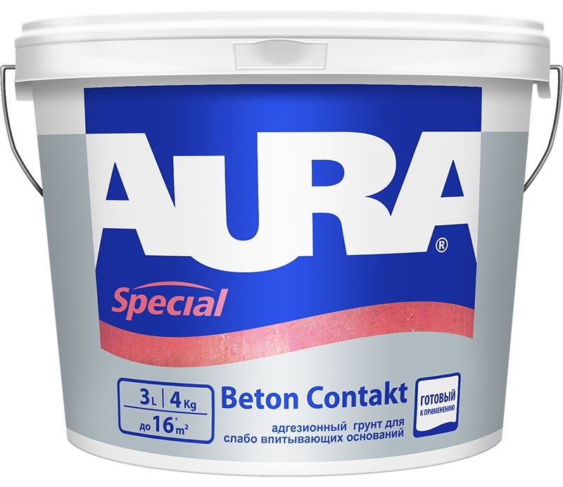 

Грунтовка AURA Beton Contakt 4 кг адгезионный, Белый