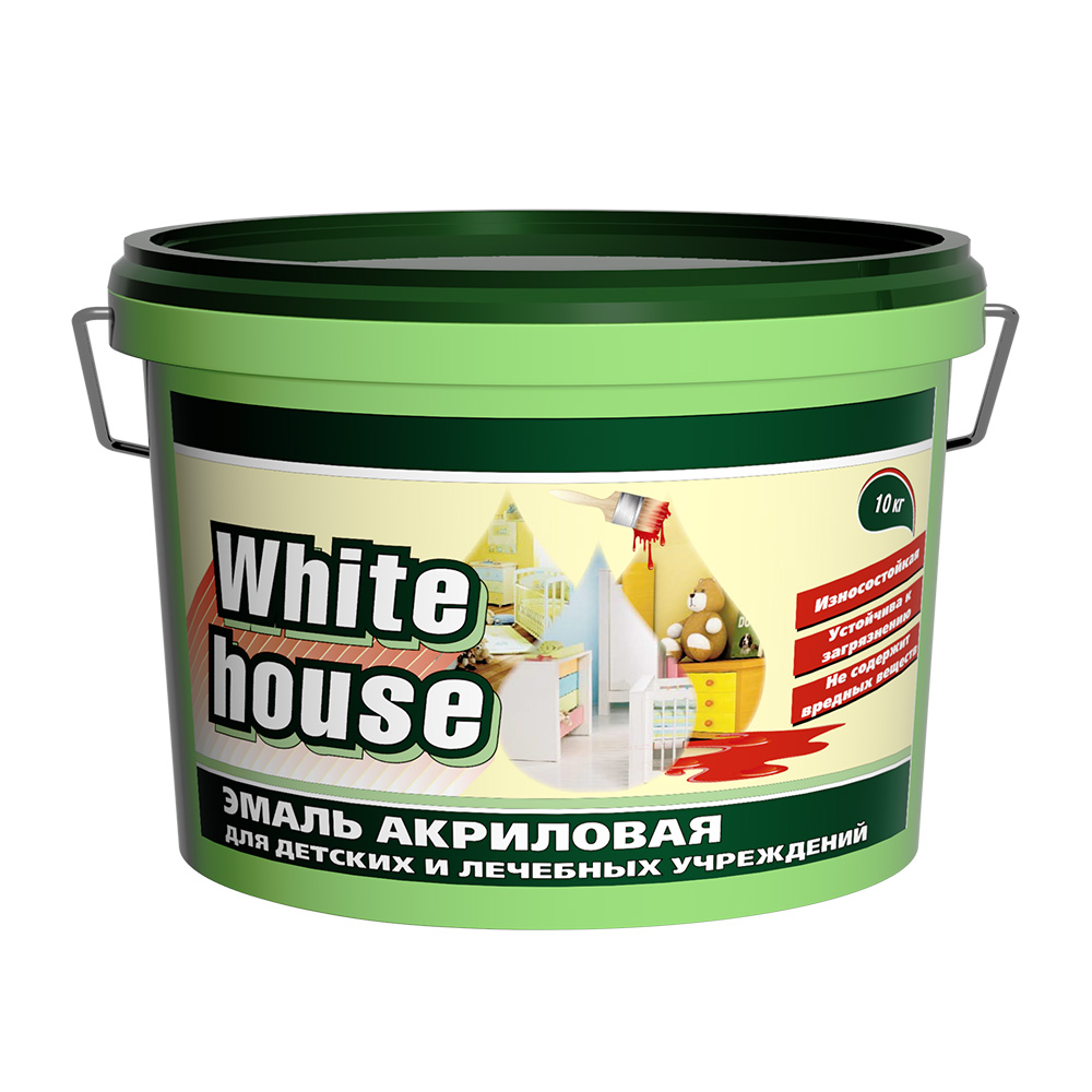 Эмаль White House для детских и лечебных учреждений акриловая белая полуглянцевая 10 кг
