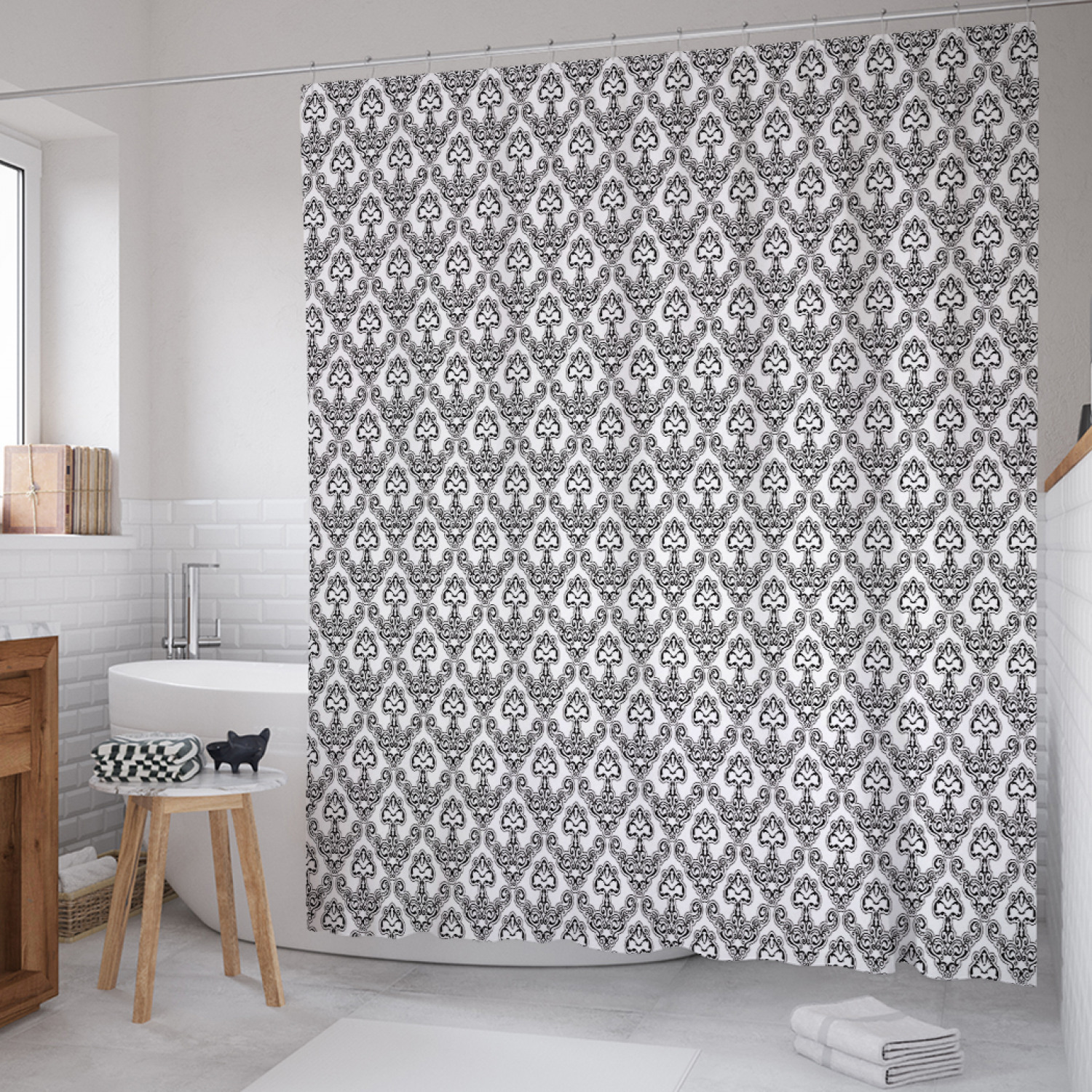 

Штора для ванной JoyArty "Антикварная витиеватость" из сатена, 180х200 см с крючками, Серый, Антикварная витиеватость