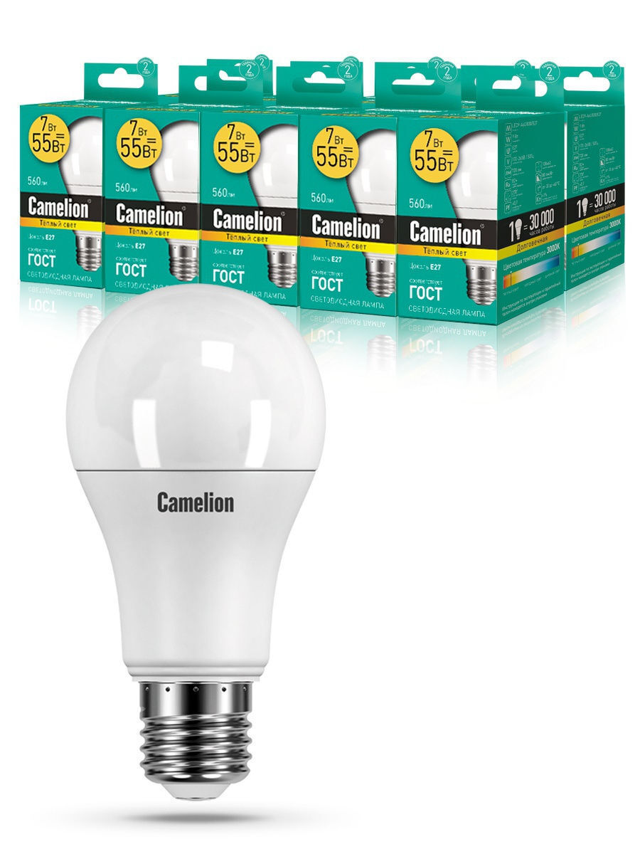 

Набор из 10 светодиодных лампочек Camelion LED 7W 3000K E27 10-11253, LED/C/A60/10
