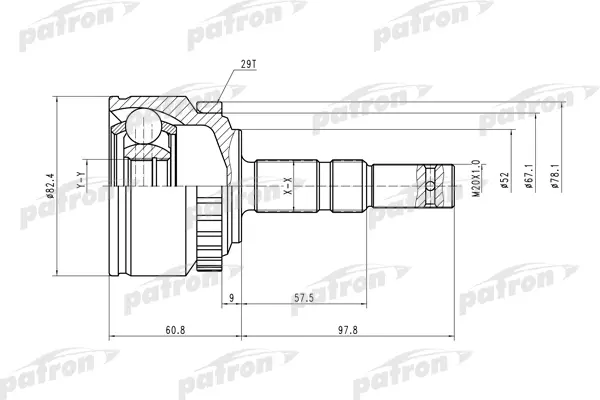 

ШРУС наружн к-кт 22x52x23 ABS:29T OPEL: Corsa C/Meriva 03- PATRON PCV1451