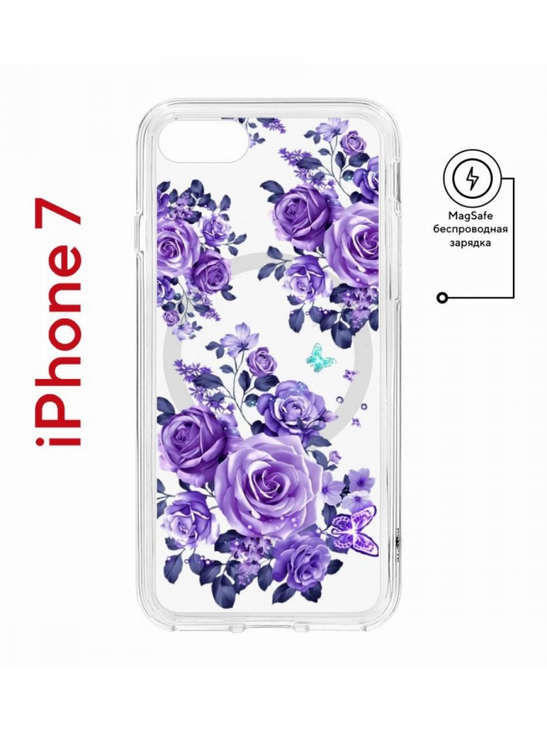 Чехол на iPhone 7, 8, SE 2020 2022 MagSafe Kruche Print Roses противоударный с магнитом