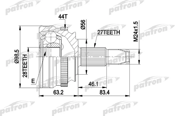 

ШРУС наружн к-кт 27x56x28 ABS:44T ALFA ROMEO: 164 9.92- PATRON PCV1152