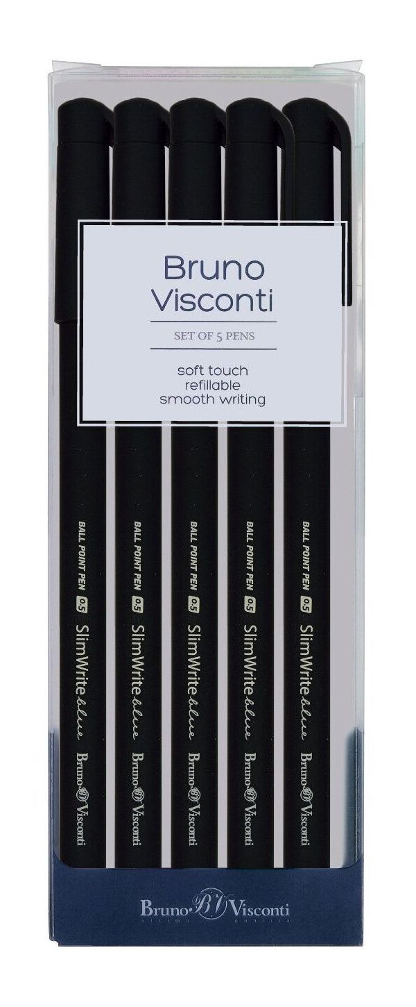 фото Набор из 5-ти ручек bruno visconti шариковые, 0.5 мм, синие slimwrite. black brunovisconti