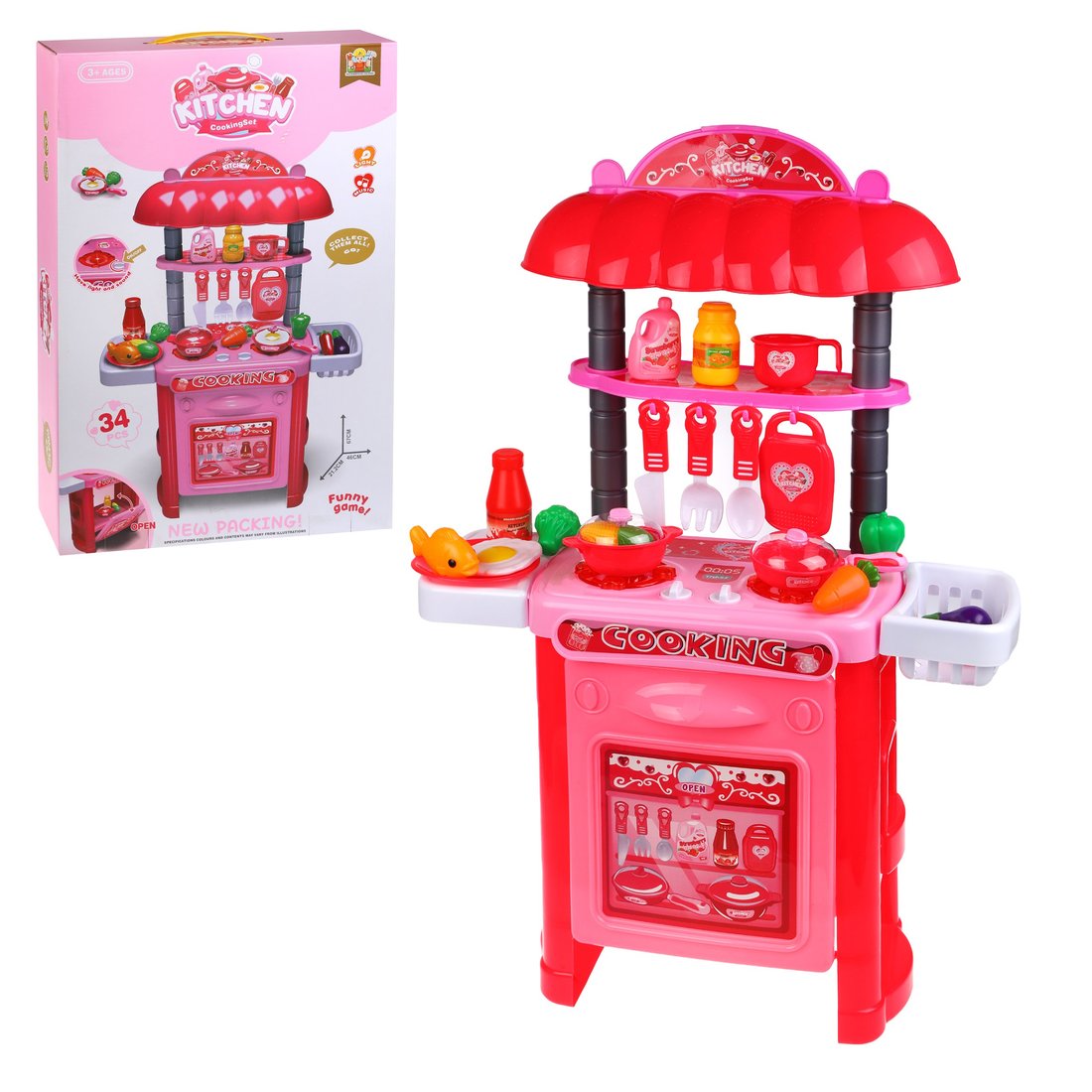 

Кухня детская Наша Игрушка 698-12 34 предмета, свет, звук, коробка, Красный