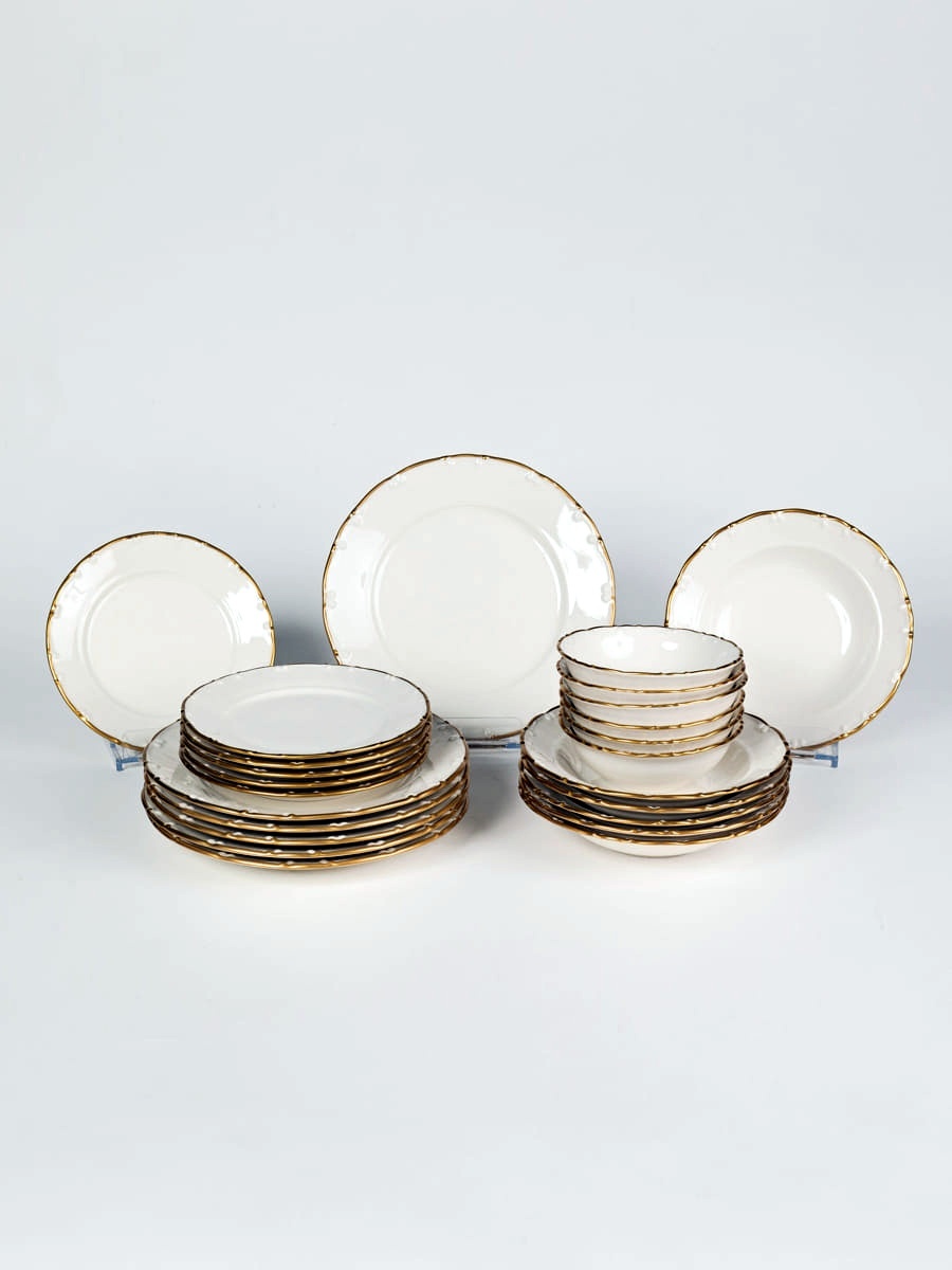 фото Набор фарфоровых тарелок, столовый сервиз. tulu porselen. 24 предмета на 6 персон. белый.