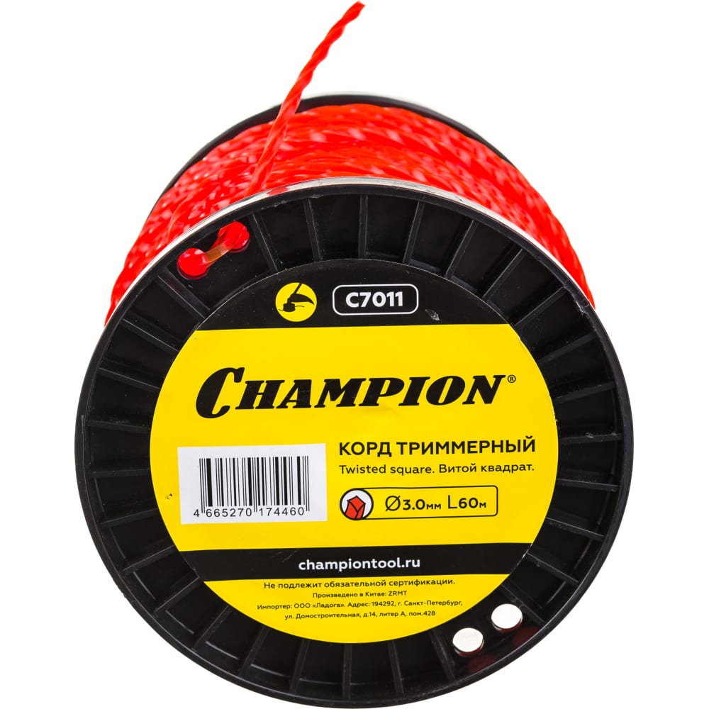 

Леска для триммера витая квадрат 3 мм Champion Twisted square 15949522 60 м, Красный, Twisted Square