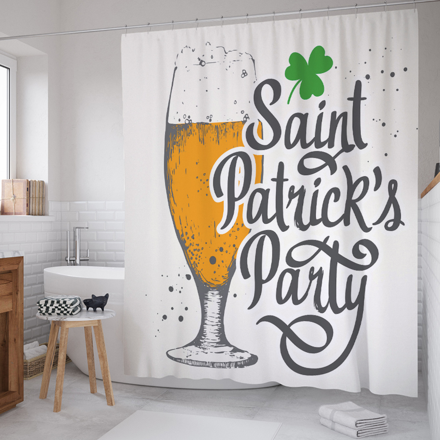 

Штора для ванной JoyArty "Партия Святого Патрика" из сатена, 180х200 см с крючками, Белый, Партия Святого Патрика