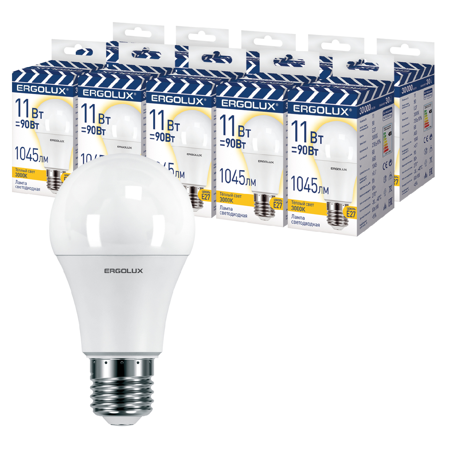 

Набор из 10 светодиодных лампочек Ergolux LED 11W 3000K E27 10-14458, LED/B/10