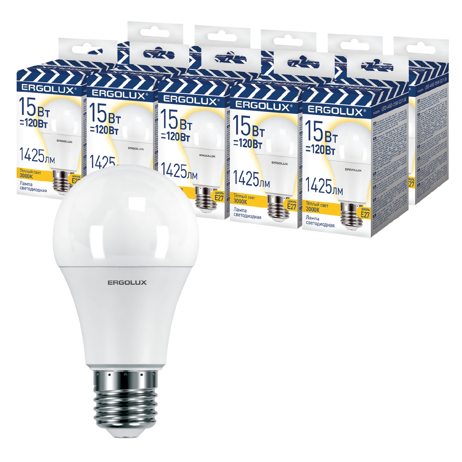 

Набор из 10 светодиодных лампочек Ergolux LED 15W 3000K E27 10-14308, LED/B/10