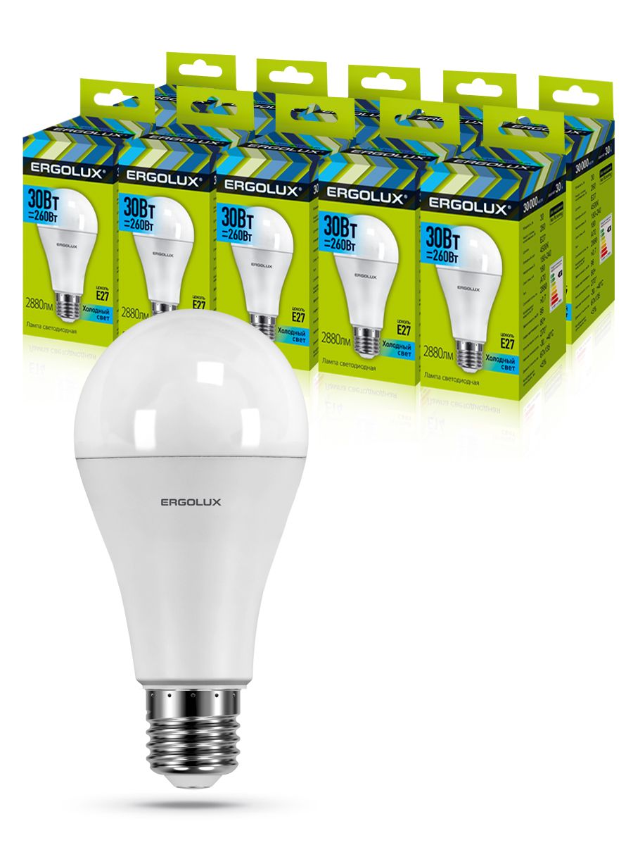 

Набор из 10 светодиодных лампочек Ergolux LED 30W 4500K E27 10-14229, A70/MAX