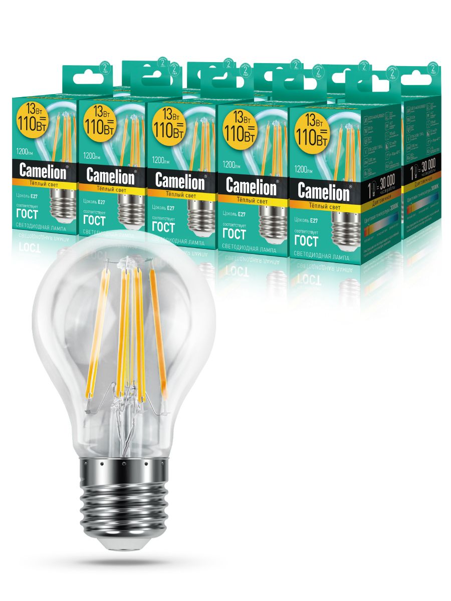 

Набор из 10 светодиодных лампочек Camelion LED 13W 3000K E27 10-13716, FL/A60/10