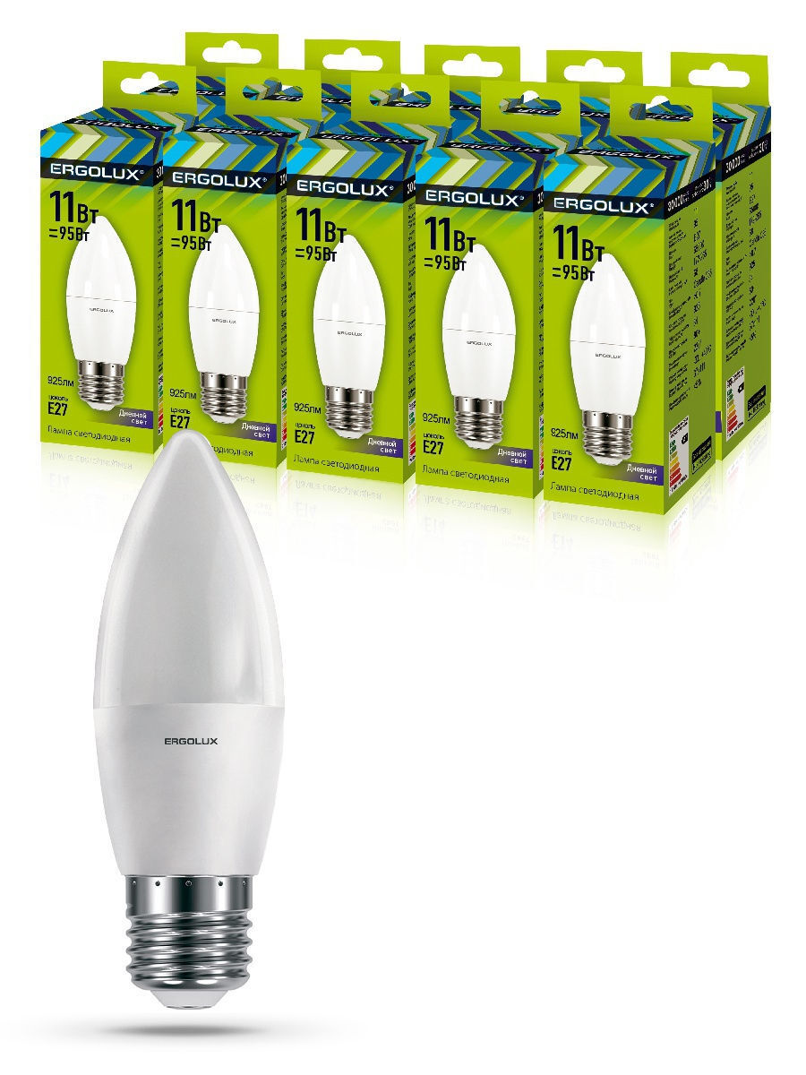 

Набор из 10 светодиодных лампочек Ergolux LED 11W 6500K E27 10-13623, C35/11W/10