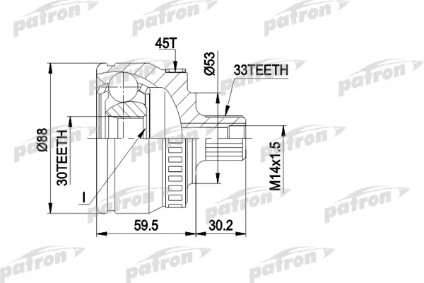 

ШРУС наружн к-кт 33x53x30 ABS:45T VW: PASSAT 96- PATRON PCV1239