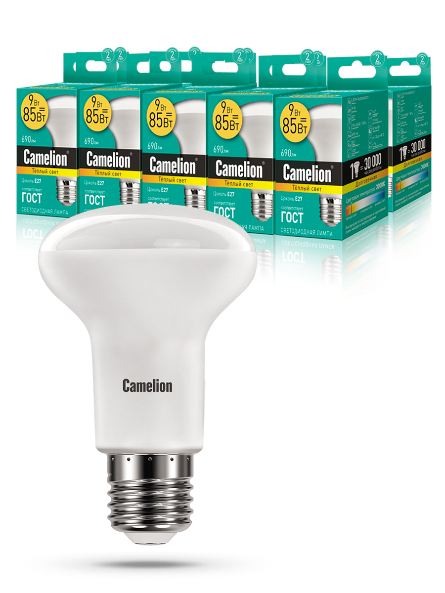 

Набор светодиодных ламп 10шт Camelion LED9-R63/830/E27 9Вт 10-13476, Camelion/LED/R39