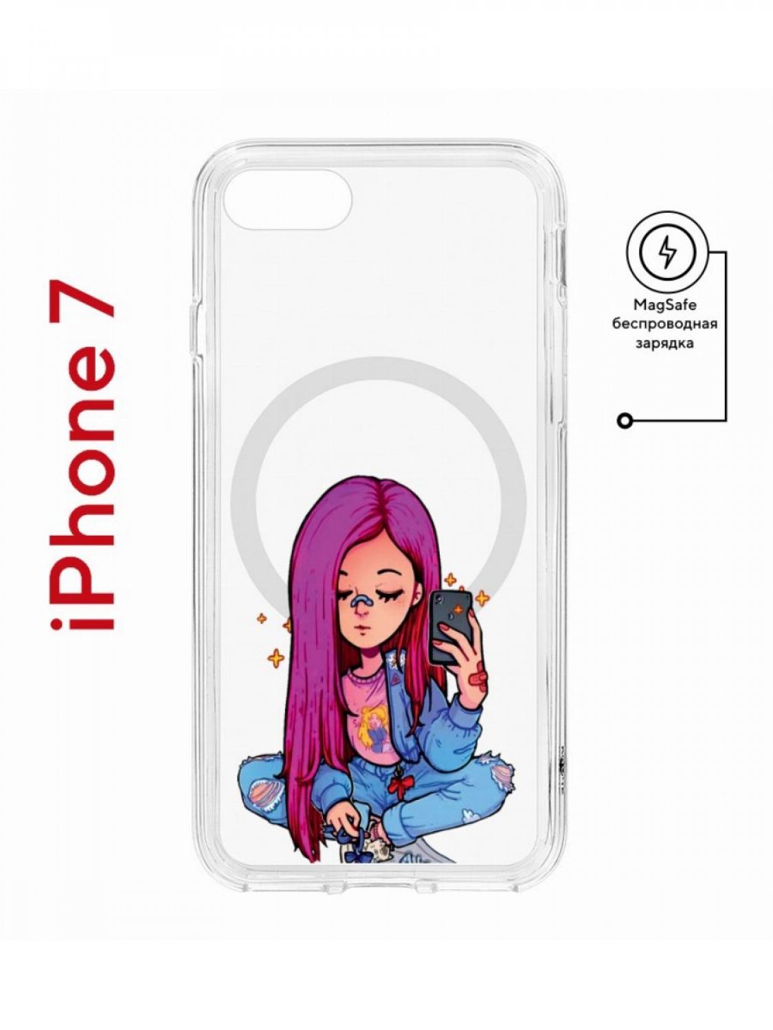 фото Чехол на iphone 7, 8, se 2020 2022 magsafe kruche print pink hair с магнитом кruче