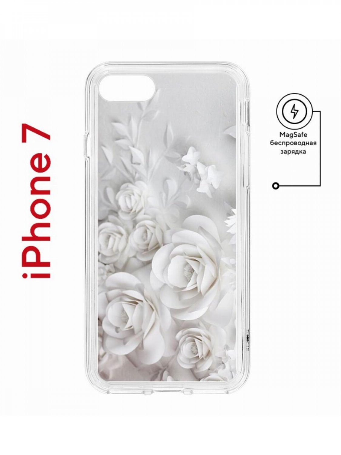 Чехол на iPhone 7, 8, SE 2020 2022 MagSafe Kruche Print White roses с магнитом