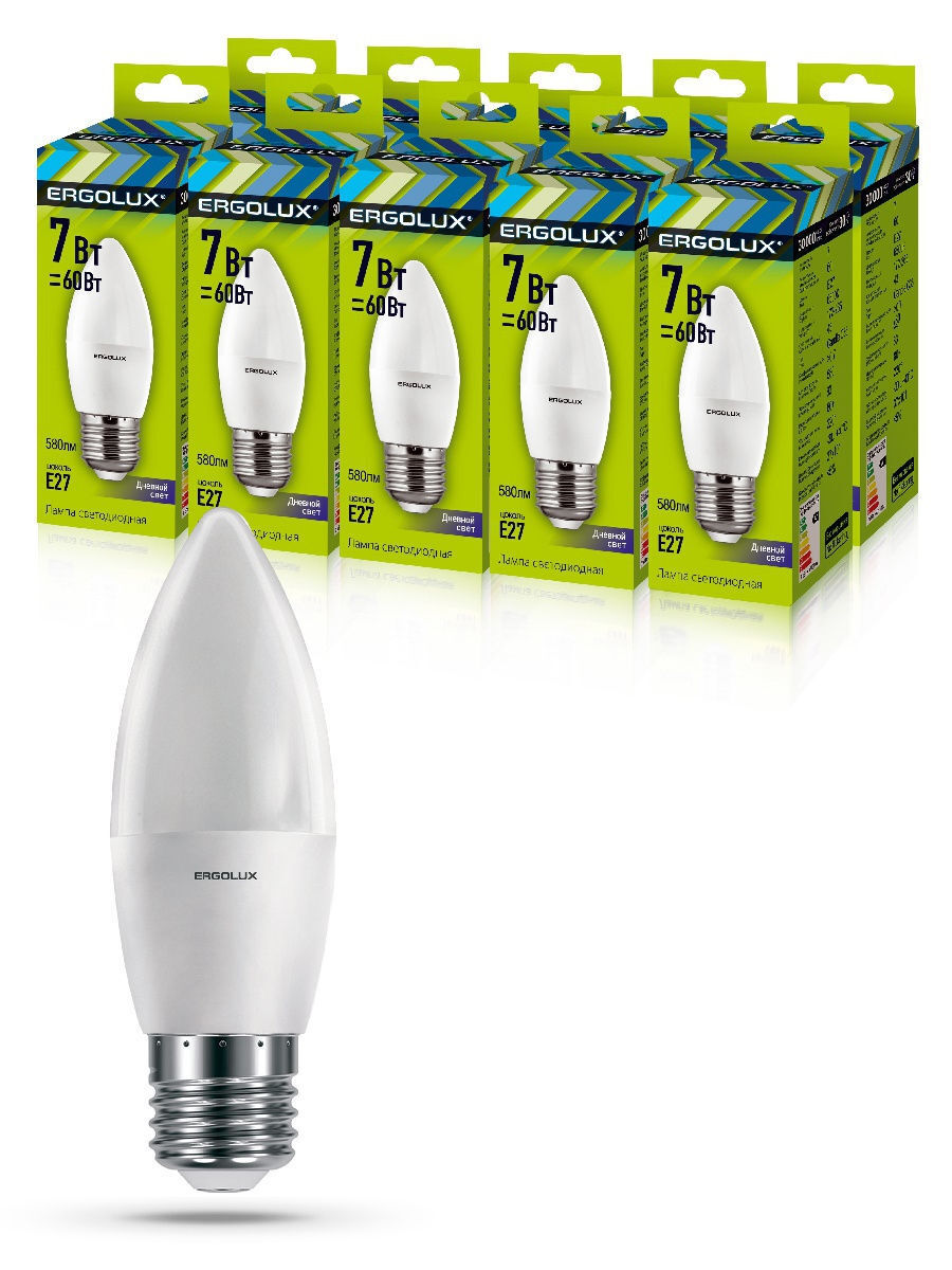 

Набор из 10 светодиодных лампочек Ergolux LED 7W 6500K E27 10-13299 Ergolux, C35/7W/10