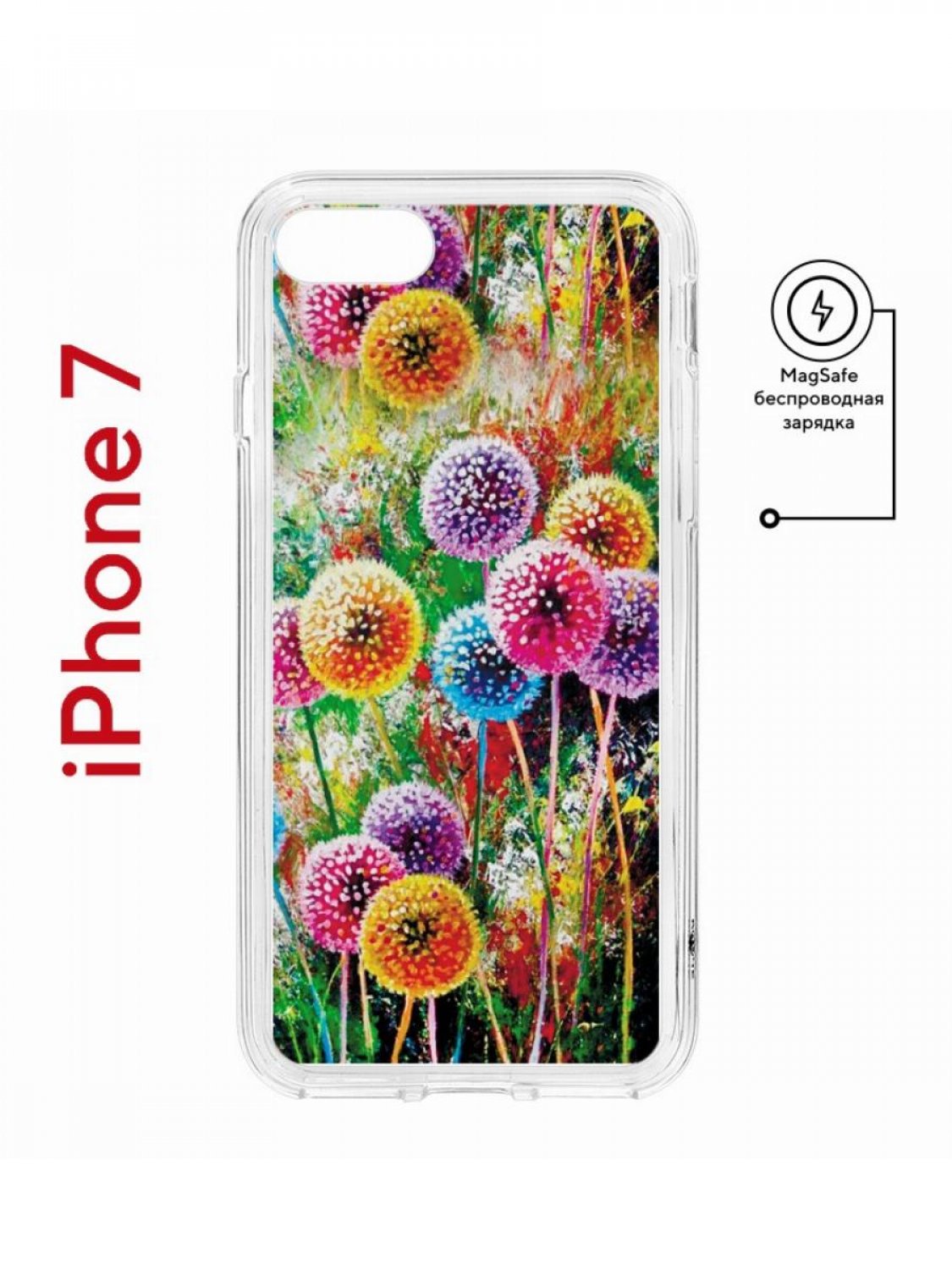 

Чехол на iPhone 7, 8, SE 2020 2022 MagSafe Kruche Print Одуванчики с магнитом, Прозрачный;зеленый;оранжевый;розовый, Айфон 7,8,СЕ 2020 2022 Магсейф