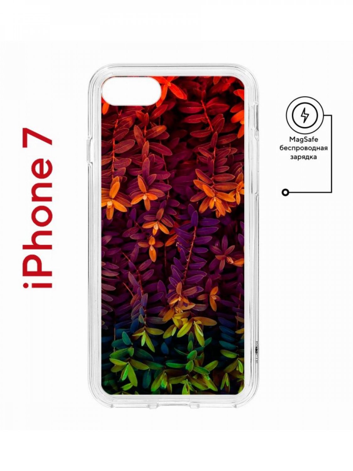 Чехол на iPhone 7, 8, SE 2020 2022 MagSafe Kruche Print Neon leaves с магнитом