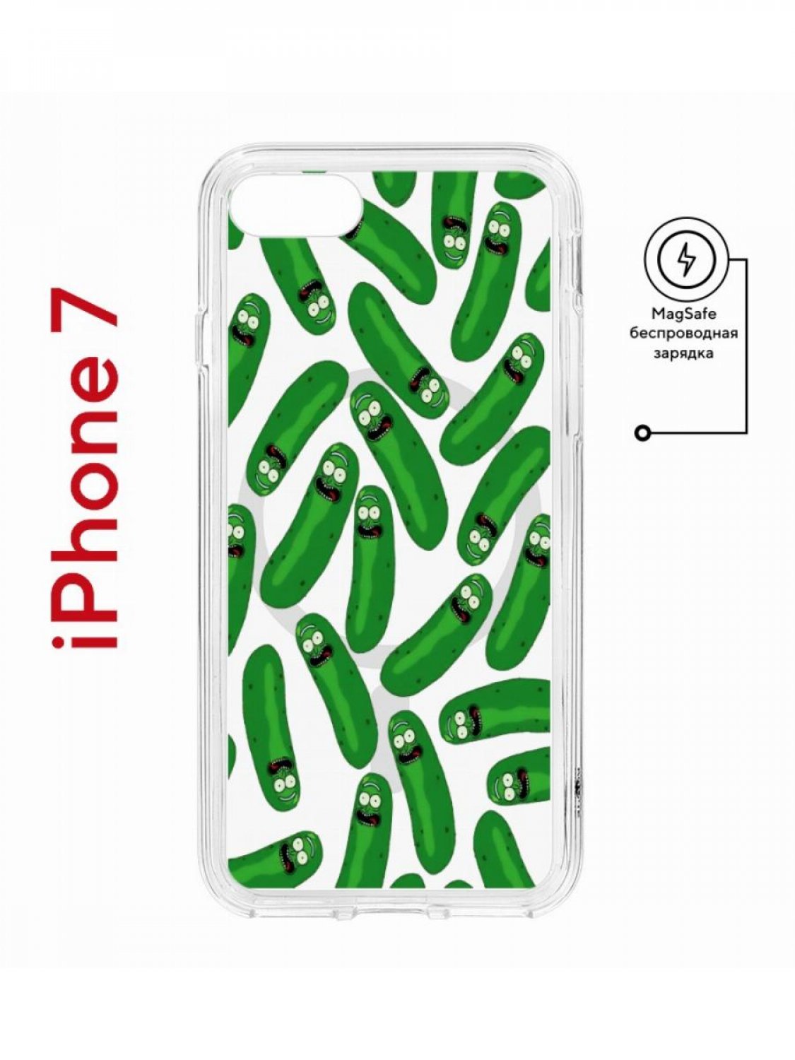 

Чехол на iPhone 7, 8, SE 2020 2022 MagSafe Kruche Print Огурчик Рик с магнитом, Прозрачный;зеленый;черный;белый, Айфон 7,8,СЕ 2020 2022 Магсейф