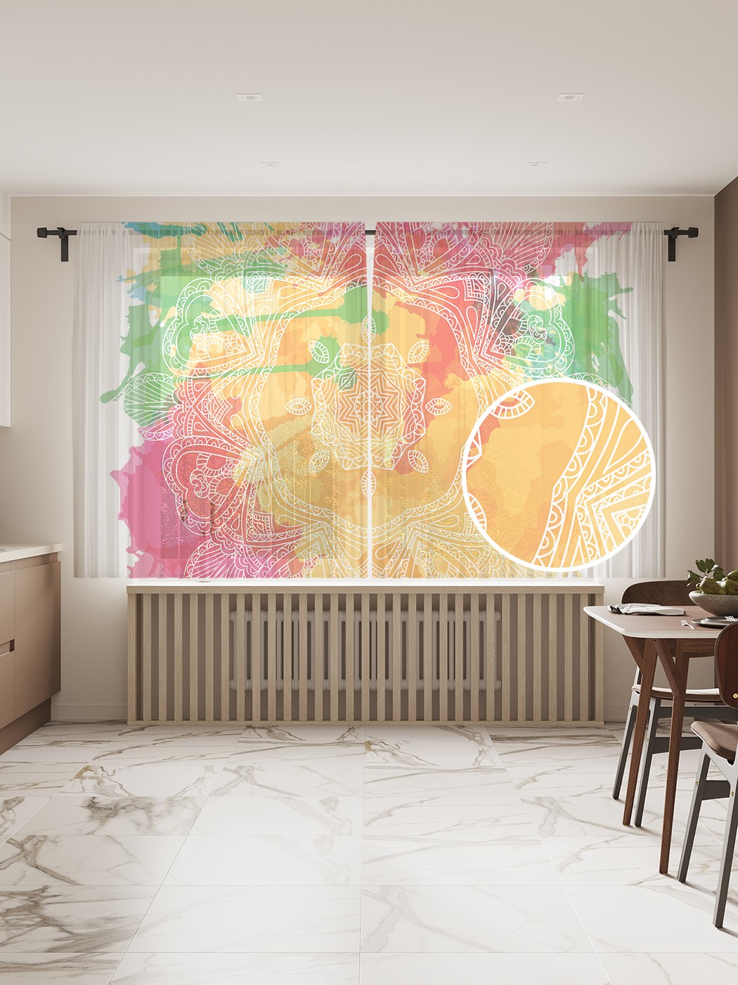 

Фототюль JoyArty "Мандала в мазках", 145x180 см (2 полотна со шторной лентой + 50 крючков), Мандала в мазках