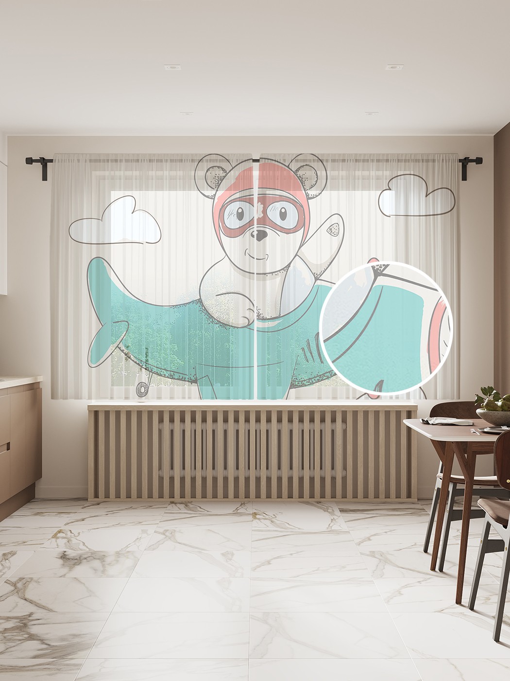 

Фототюль JoyArty "Мишутка пилот", 145x180 см (2 полотна со шторной лентой + 50 крючков), Мишутка пилот