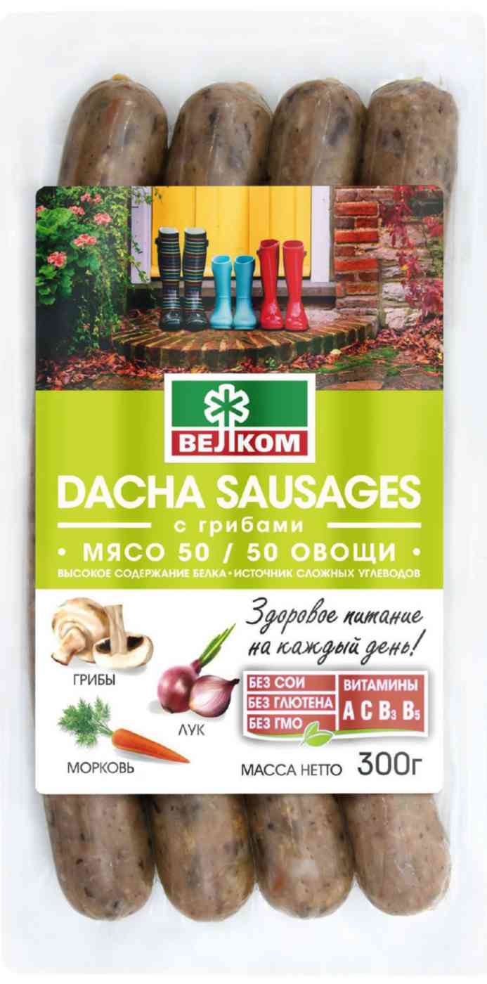 

Сосиски Велком Dacha Sausages вареные с грибами 300 г
