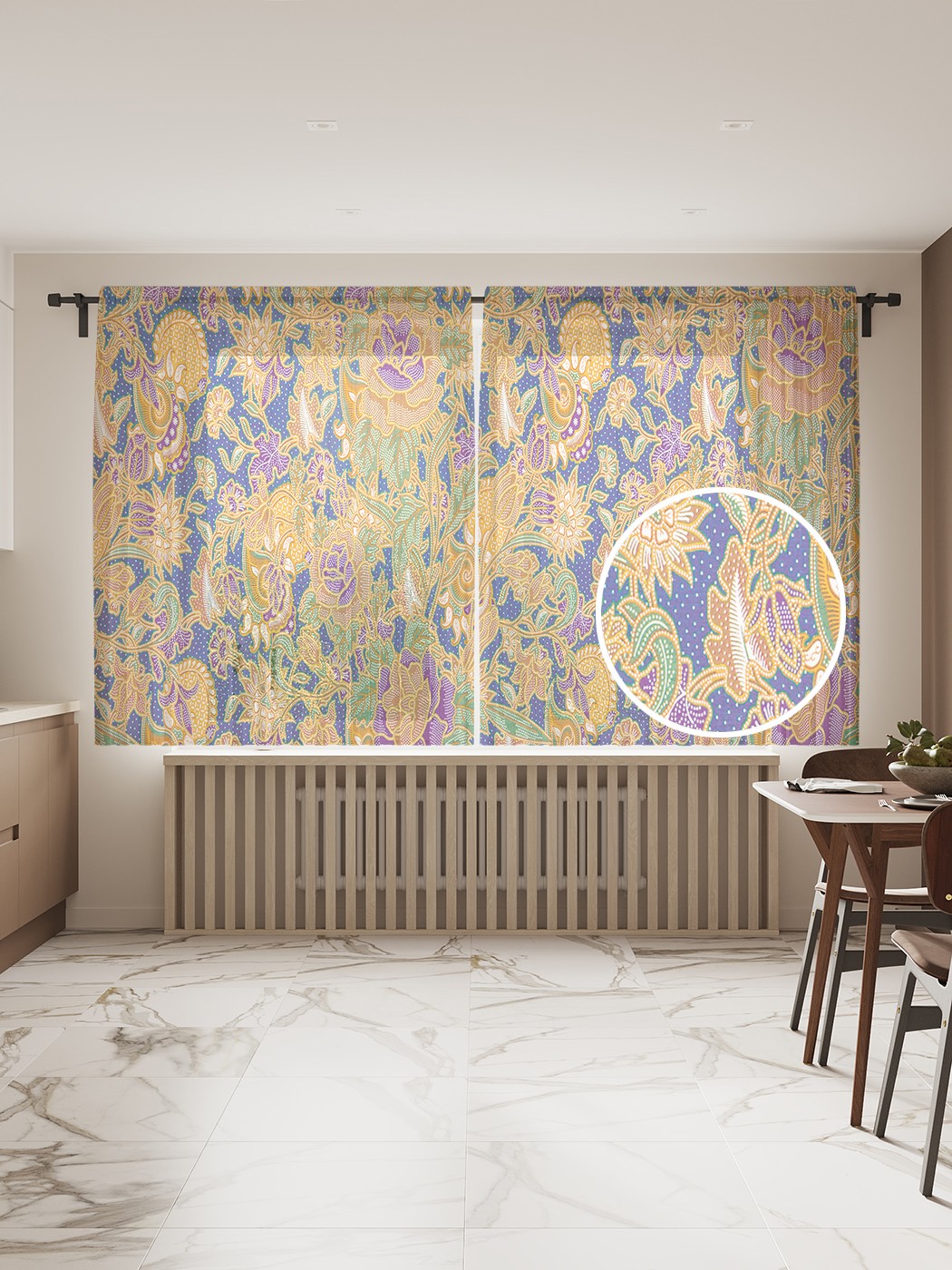 

Фототюль JoyArty "Обивочные цветы", 145x180 см (2 полотна со шторной лентой + 50 крючков), Обивочные цветы