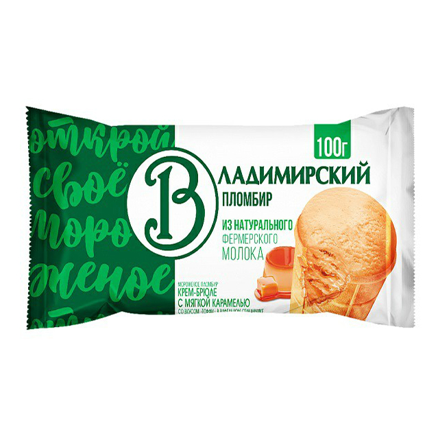 

Мороженое пломбир Айсгрупп Владимирский крем-брюле с карамелью 12% бзмж 100 г
