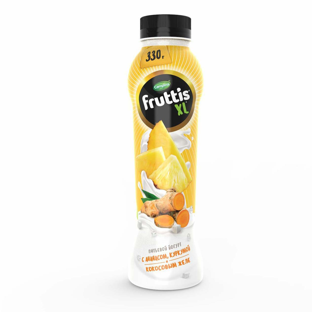 

Питьевой йогурт Fruttis XL с ананасом куркумой и кокосовым желе 2% 330 г