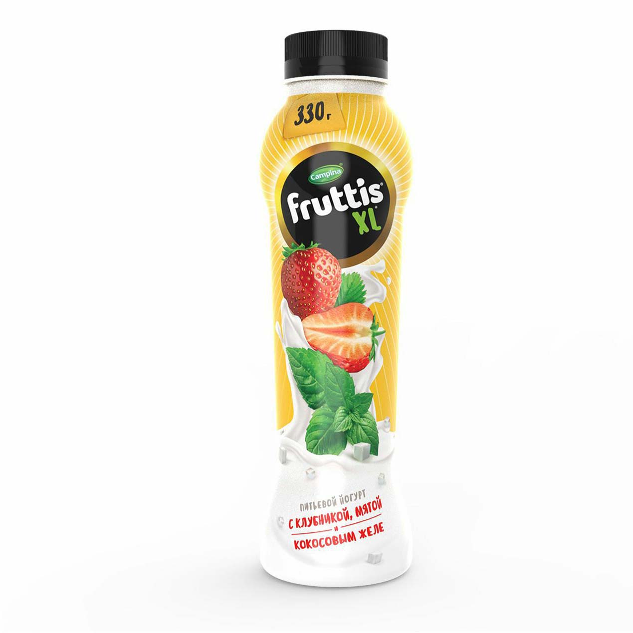 

Питьевой йогурт Fruttis XL с клубникой мятой и кокосовым желе 2% 330 г
