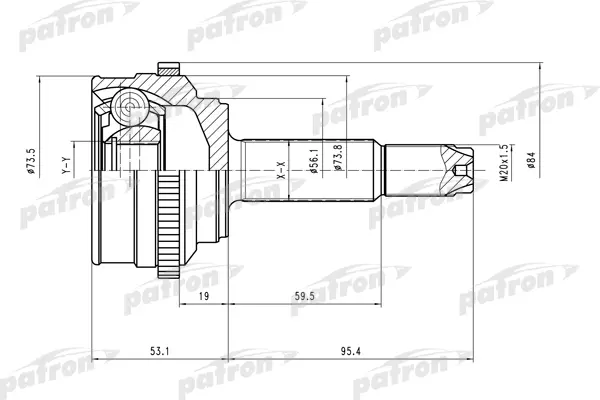 

ШРУС наружн к-кт 22x52x19 ABS:47T DAEWOO: Kalos 03-, CHEVROLET: Aveo 03- PATRON PCV1527